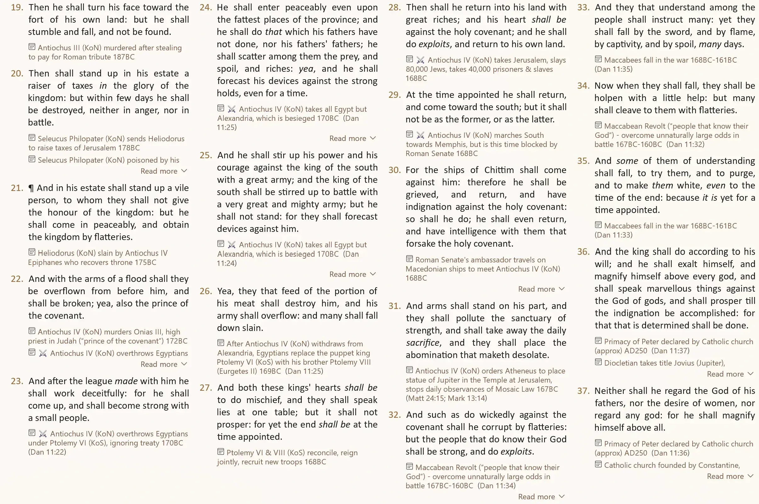 Screenshot showing Daniel 11 with chronological notes